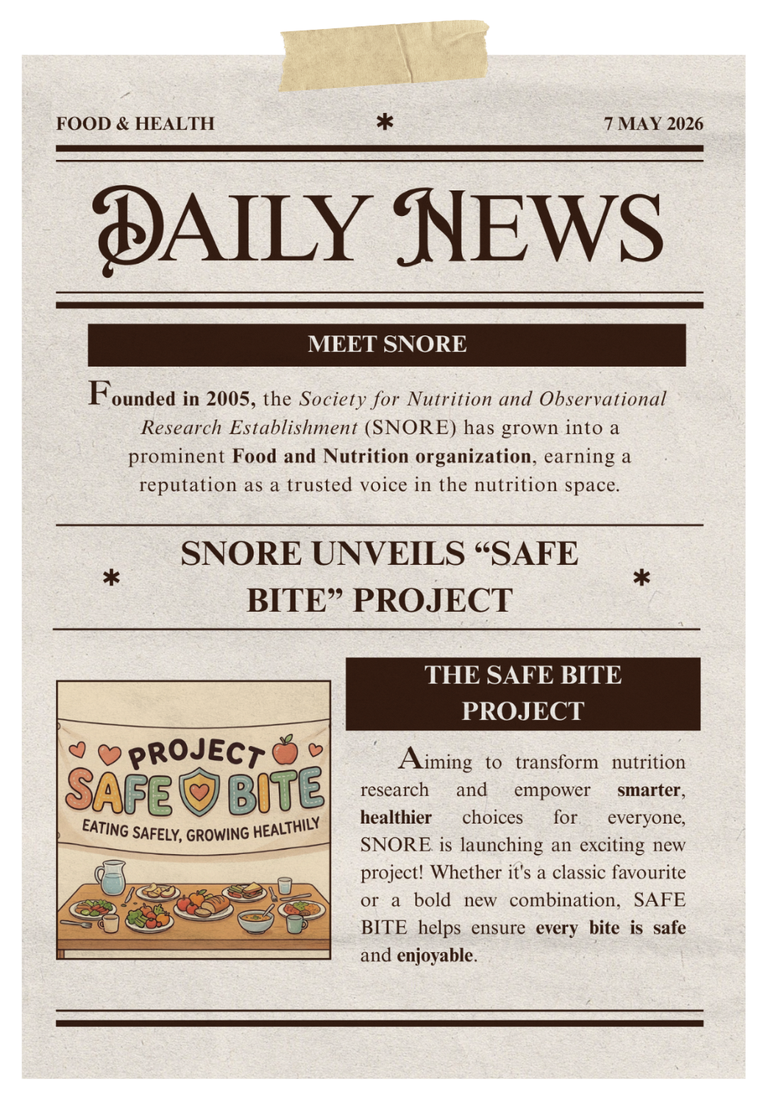 Newspaper: the SAFE BITE report is published